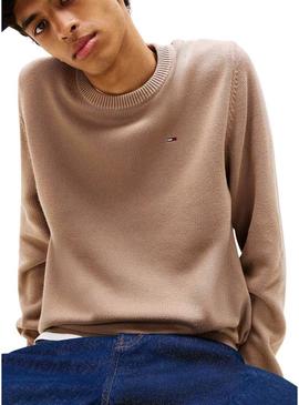 Camisola básica Tommy Jeans bege para homem.
