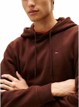 Moletom Tommy Jeans básico com capuz marrom para homem.