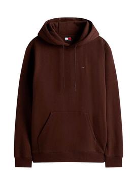 Moletom Tommy Jeans básico com capuz marrom para homem.