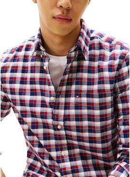 Camisa Tommy Hilfiger Tartan vermelha e azul para homem