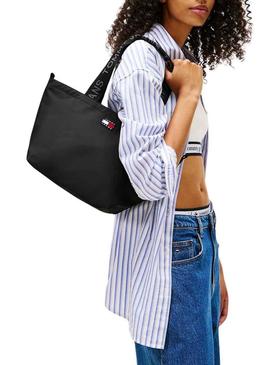 Bolsa Tommy Jeans Mini Tote preta para mulher.