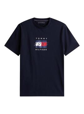 Camiseta Tommy Hilfiger Linear azul marinho para homem