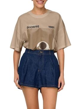 Camiseta Only Vivvi bege para mulher.