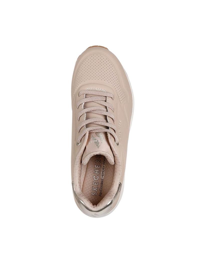 Tênis Skechers Uno Shimmer rosa para mulher.