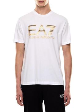 Camiseta Emporio Armani EA7 logo branco para homem.