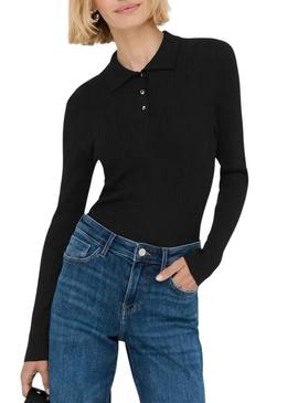 Camisa Only Mila polo preto para mulher.
