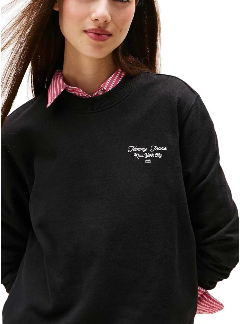 Moletom Tommy Jeans Ess Logo preto para mulher.