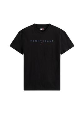 Camiseta Tommy Jeans Linear logo preta para homem.