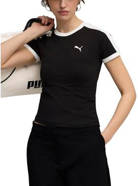 Camiseta Puma T7 slim preta para mulher.