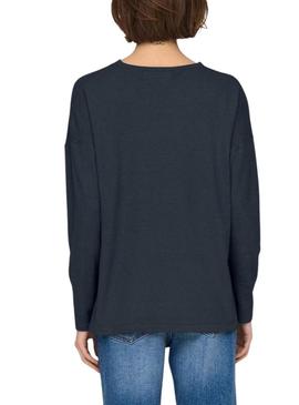 Camisa de manga larga azul marino Malio Only para mulher.