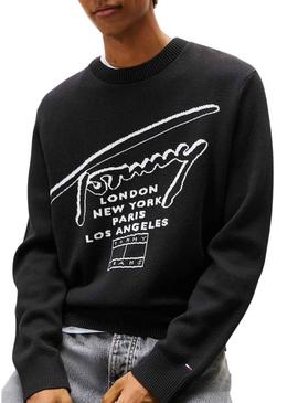 Camisola Tommy Jeans Signature preta para homem.