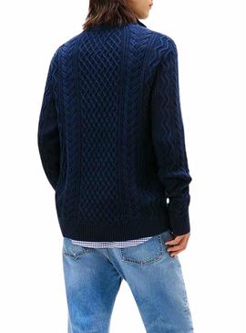 Camisola Tommy Jeans Cable Zip azul para homem