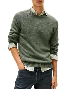 Camiseta Tommy Jeans Slim Linear Logo verde para homem.