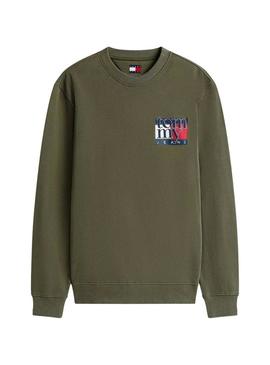 Moletom Tommy Jeans Crew Flag verde para homem