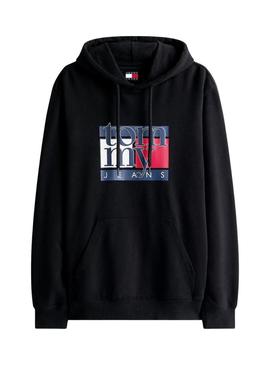 Moletom Tommy Jeans Flag preto para homem.
