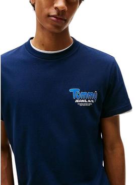 Camiseta Tommy Jeans Font Play azul marinho para homem