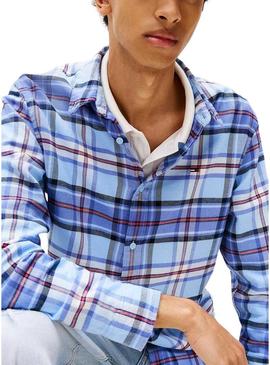 Camisa Tommy Jeans Flannel azul para homem