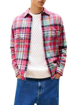 Camisa de flanela rosa de utilidad Tommy Jeans para homem.