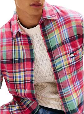 Camisa de flanela rosa de utilidad Tommy Jeans para homem.