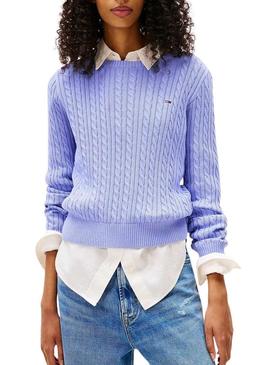 Camisola Tommy Jeans Cable azul para mulher.