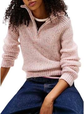 Camisola Tommy Jeans Zip rosa para mulher