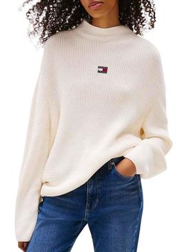 Camisola Tommy Jeans Mockneck branca para mulher.