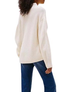 Camisola Tommy Jeans Mockneck branca para mulher.