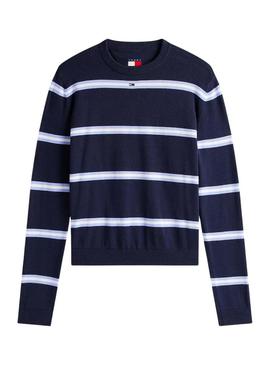Camisa listrada azul marinho Tommy Jeans para mulher.