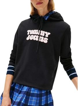 Moletom Tommy Jeans Logo preto para mulher.