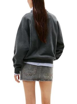 Moletom Tommy Jeans Boxy Leopard cinza para mulher