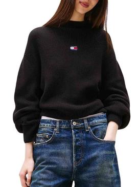 Camisola Tommy Jeans Mockneck preta para mulher