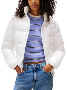 Jaqueta acolchoada Tommy Jeans Hidden Hood branca para mulher.