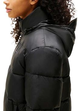Jaqueta acolchoada Tommy Jeans Hidden Hood preta para mulher.