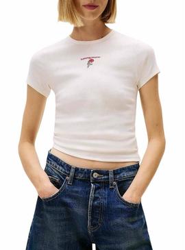 Camiseta Tommy Jeans Rose branca para mulher.