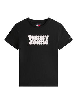 Camiseta Tommy Jeans Essential Logo preto para mulher.