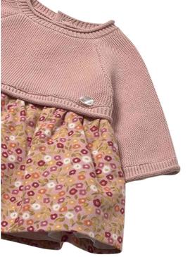 Vestido Mayoral tricot estampado rosa para bebê.