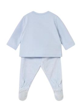 Conjunto Mayoral polaina e blusa azul bebê