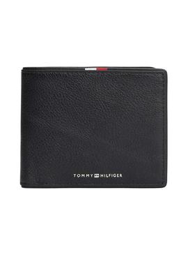 Carteira de couro Tommy Hilfiger dobrável Corporate com porta-moedas preto para homem.