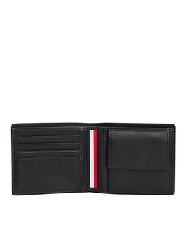 Carteira de couro Tommy Hilfiger dobrável Corporate com porta-moedas preto para homem.