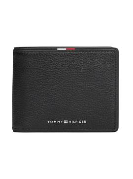 Carteira de couro dobrável Tommy Hilfiger Corporate preta para homem.