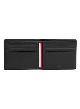 Carteira de couro dobrável Tommy Hilfiger Corporate preta para homem.
