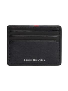 Porta-cartões de couro Tommy Hilfiger preto Corporate para homem.