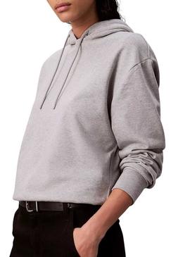 Moletom cinza com capuz Calvin Klein com logo para mulher.