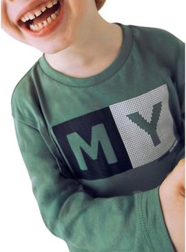Camiseta Mayoral letras básica verde para menino
