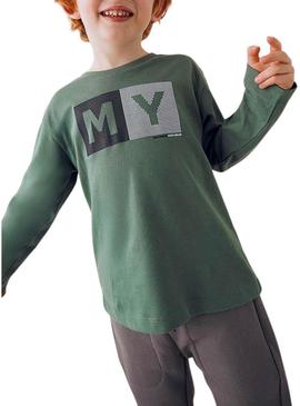 Camiseta Mayoral letras básica verde para menino