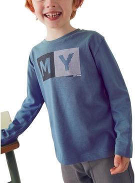 Camiseta Mayoral letras básica azul para menino.