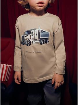 Camisola Mayoral beige de camião para menino.
