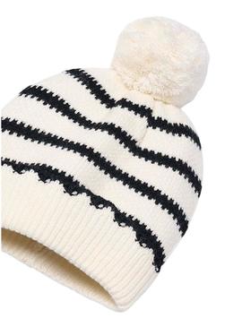 Conjunto Mayoral gorro e cachecol listrados branco menina