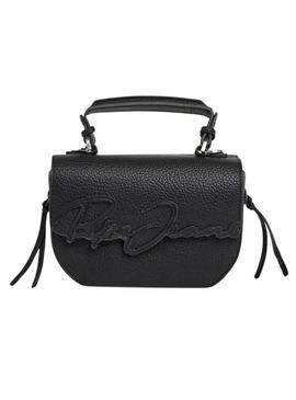 Bolsa Pepe Jeans Amber com aba preta com logotipo para mulher.