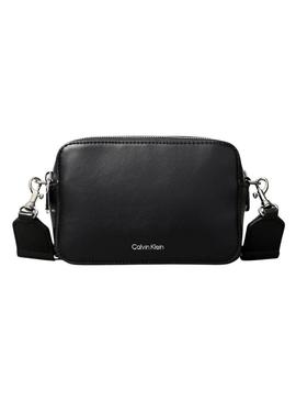 Bolsa Calvin Klein de zíper duplo preta para mulher